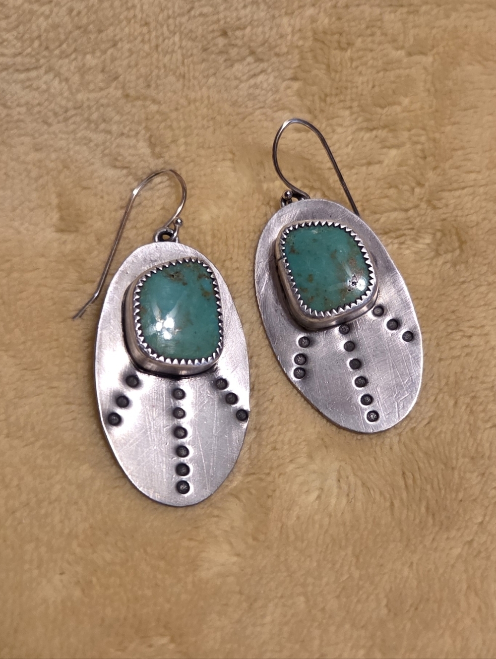 Turquoise Stone Sterling Silver Oval Drop Earrings - Custom Sand Plum Soul